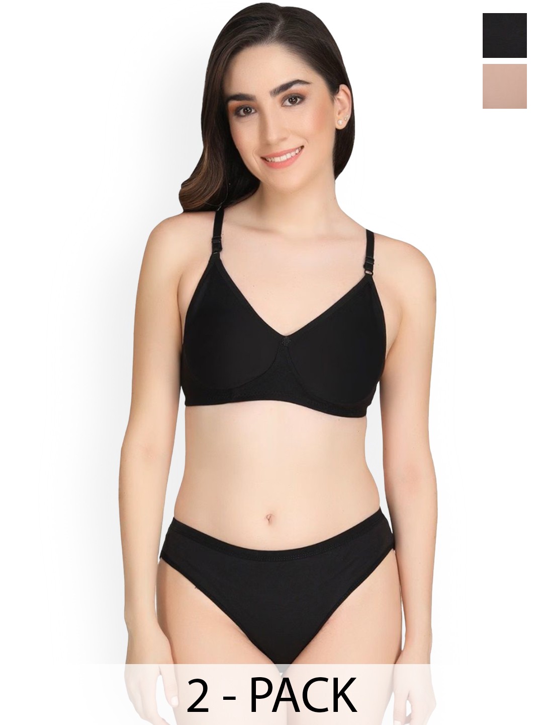 

Designer Bugs Pack Of 2 Lightly Padded Lingerie Set, Black