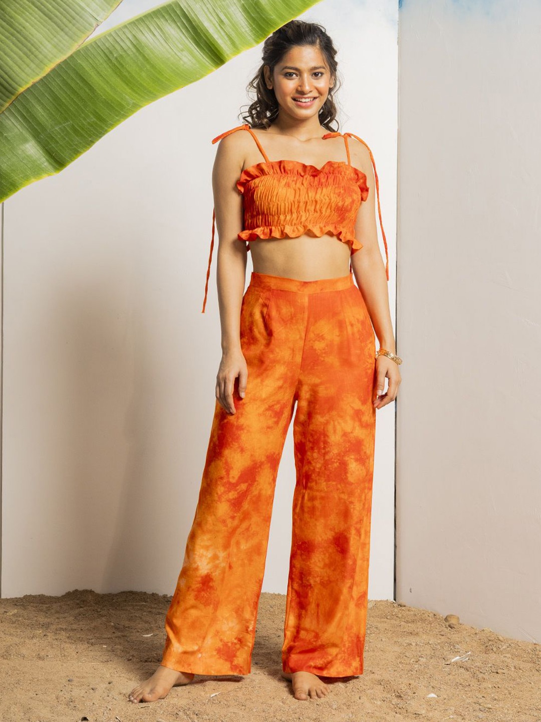 

EROTISSCH Printed Top With Trousers, Orange