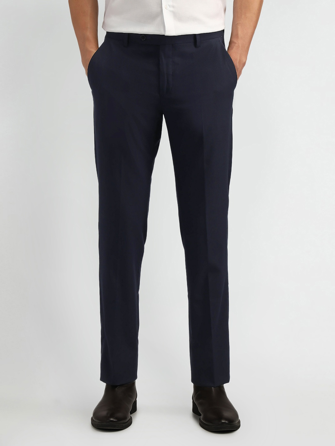 

Arrow Men Carrot Tapered Fit Formal Trousers, Navy blue
