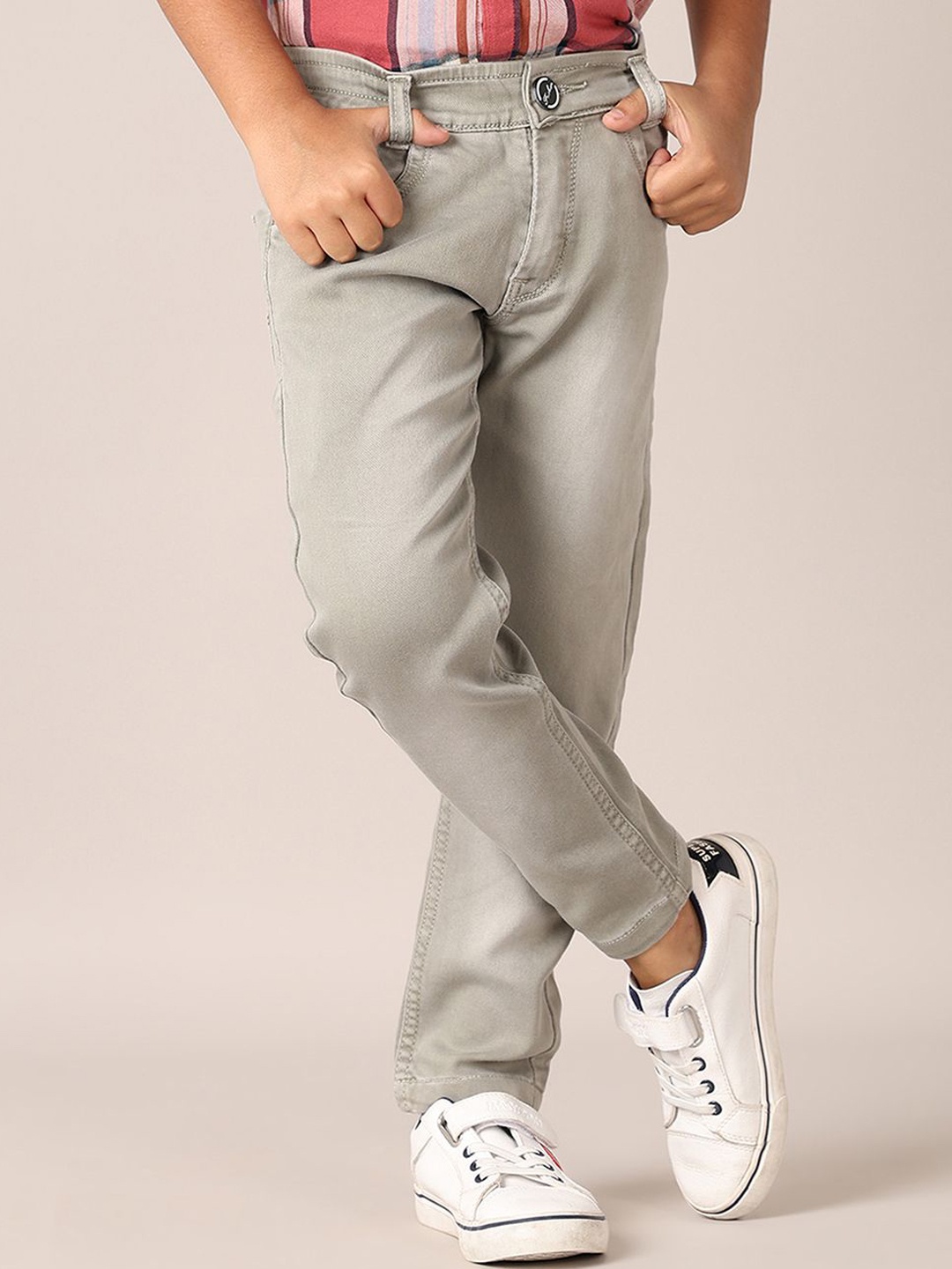 

V-Mart Boys Mid-Rise Light Fade Stretchable Jeans, Beige