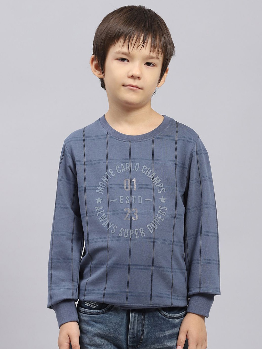 

Monte Carlo Boys Printed Checked Pullover, Blue