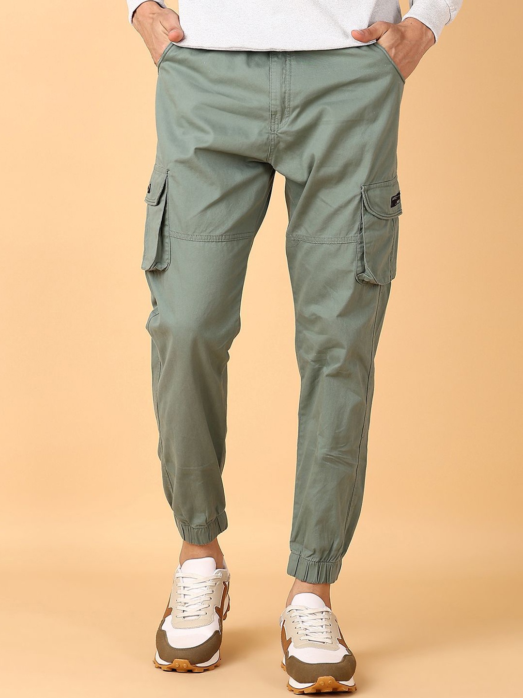 

V-Mart Men Regular Fit Cotton Joggers Trousers, Sea green