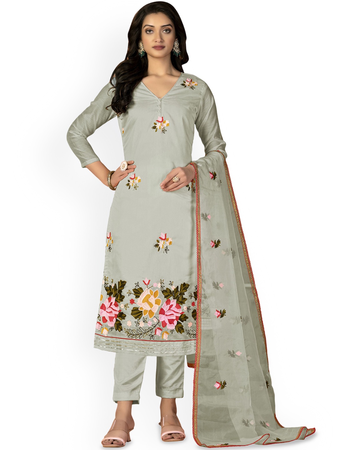 

Maroosh Floral Embroidered Unstitched Dress Material, Yellow