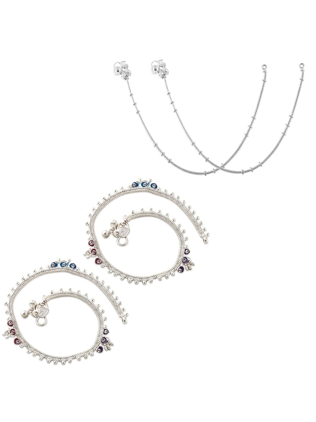 

Heer Collection Set Of 2 Silver-Plated Stone Studded Anklets
