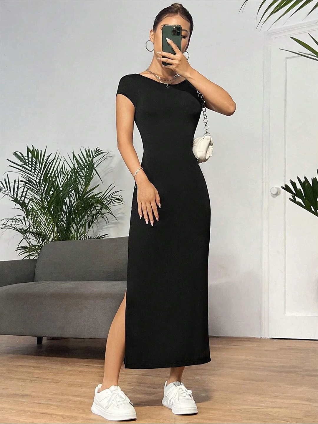 

StyleCast Women Round Neck Casual Maxi Dress, Black