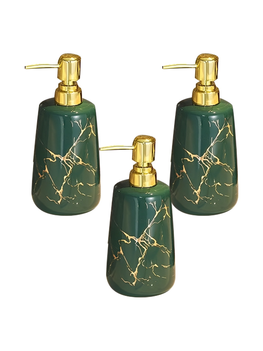 

The Better Home Green & Gold-Toned 3Pieces Abstract Printed Ceramic Soap Dispensers 260 ml