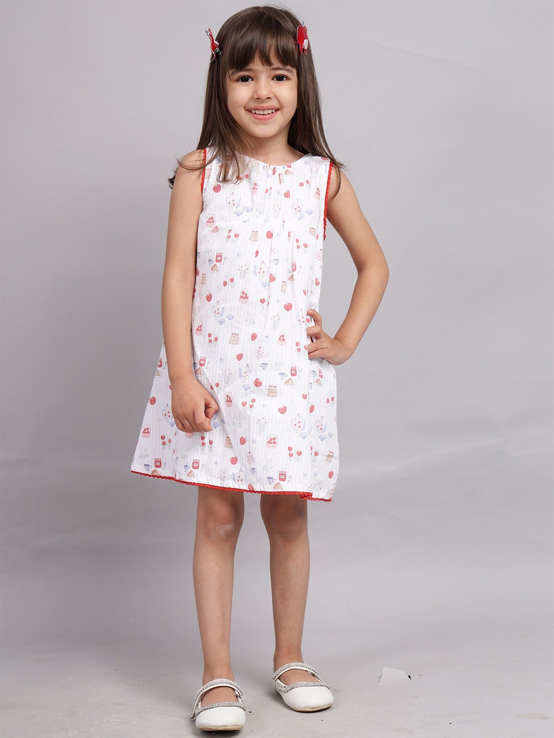

Nature Nook Kids Girls Floral Printed Sleeveless A-Line Dress, White