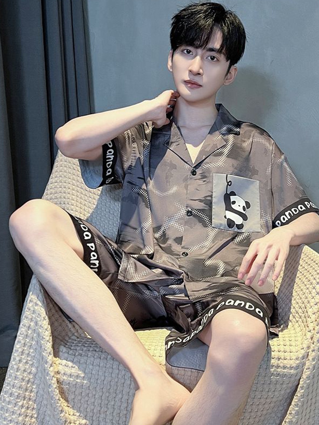 

StyleCast Printed Shirt with Shorts Night suit, Brown