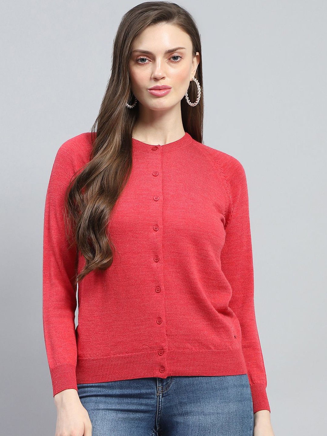 

Monte Carlo Women Solid Woollen Cardigan, Red