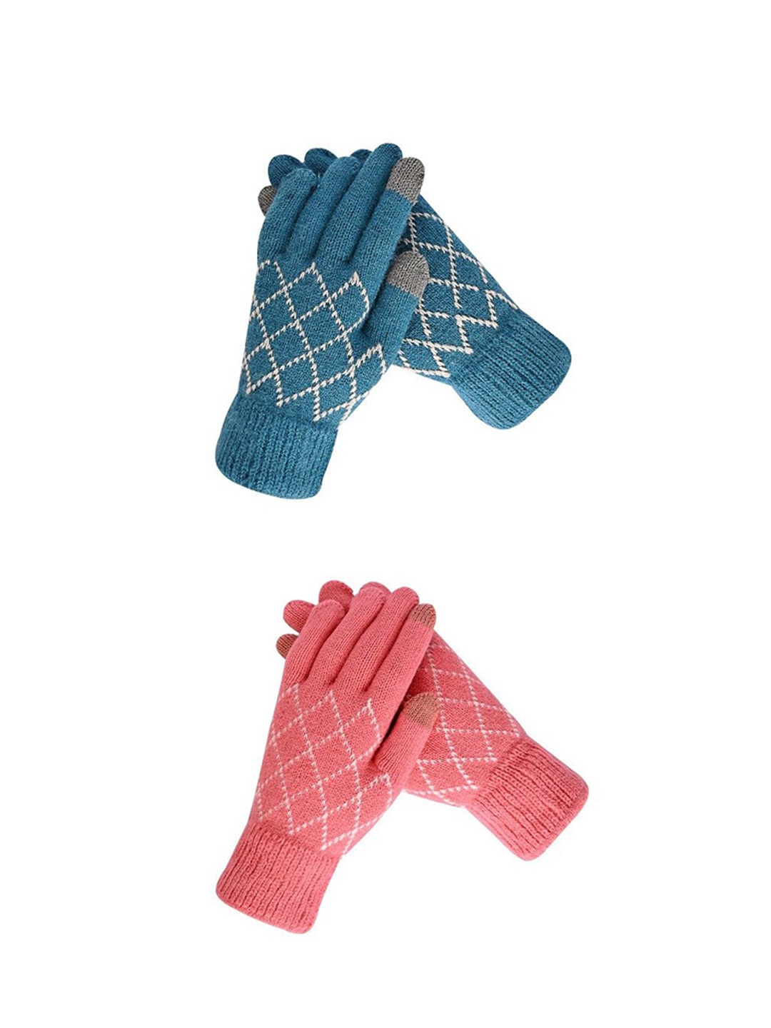 

LOOM LEGACY Women Pack of 2 Checked Acrylic Touchscreen Gloves, Blue