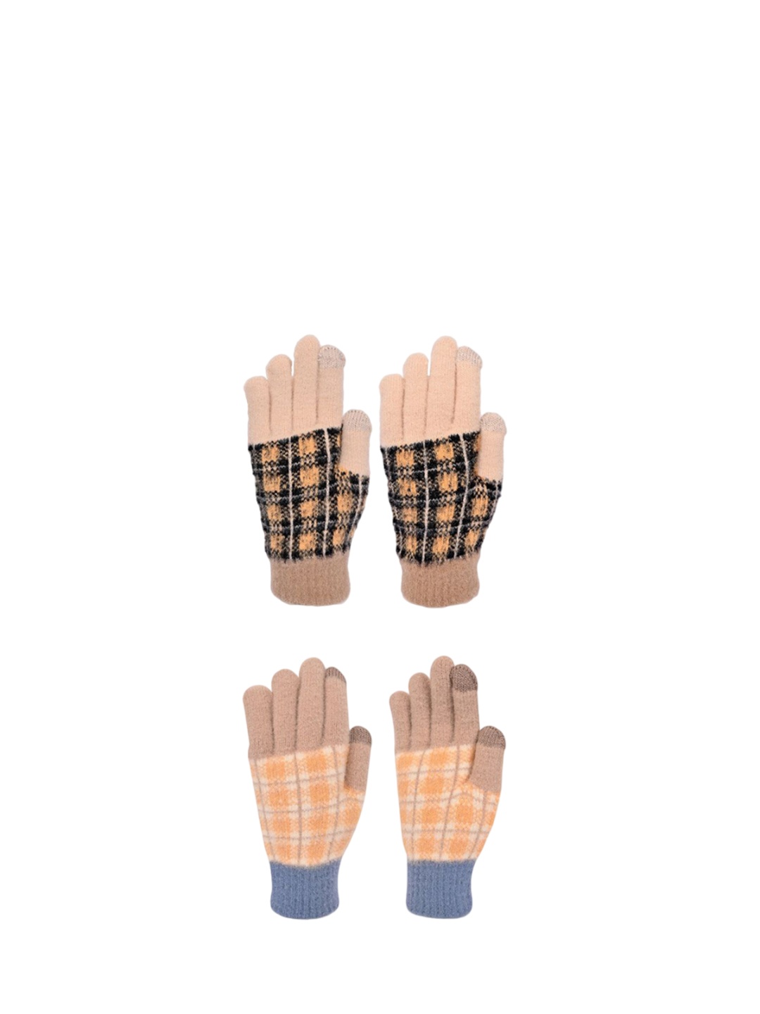 

LOOM LEGACY Women Pack of 2 Pairs Checked Winter Gloves, Peach