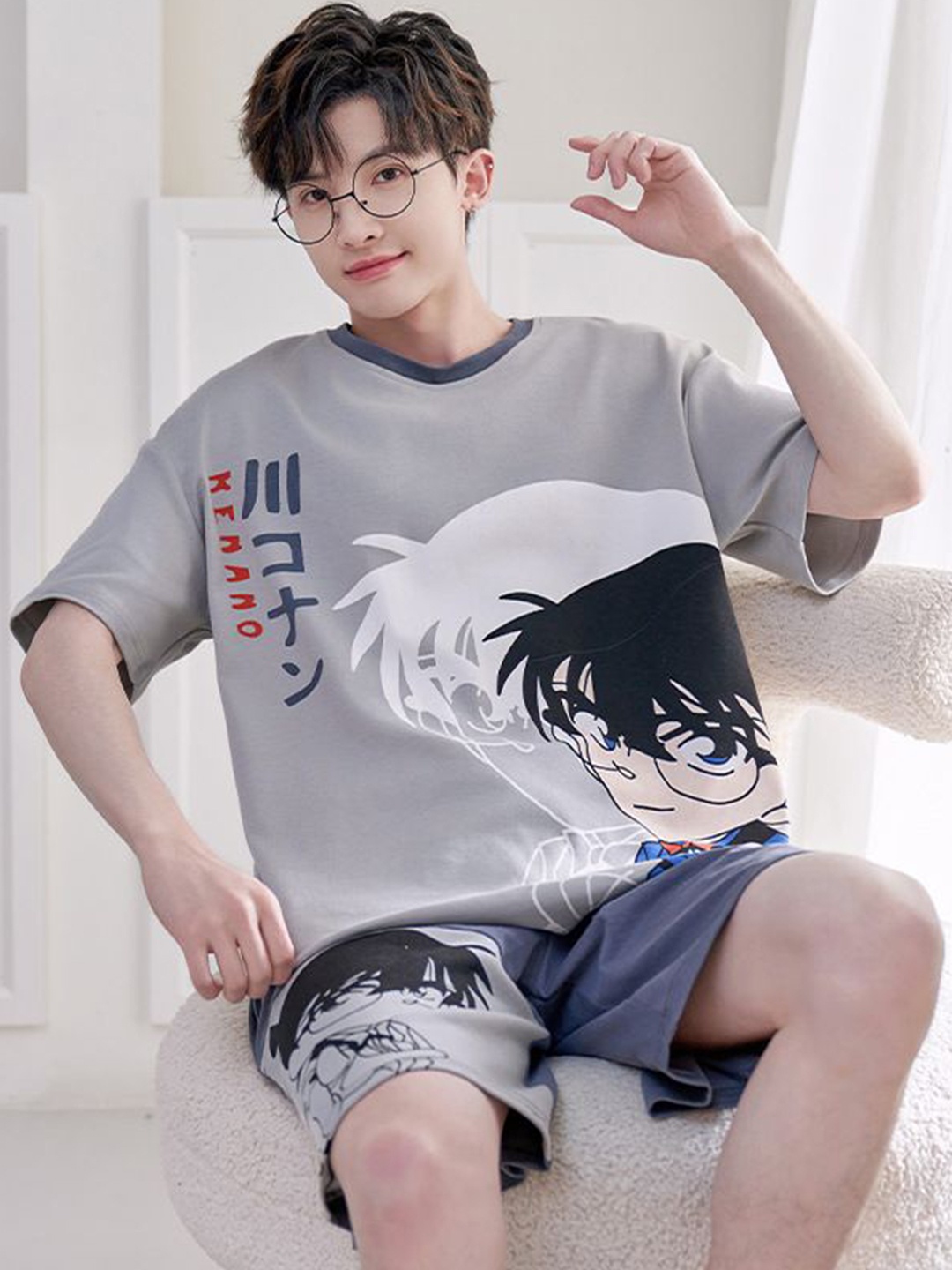 

StyleCast Printed T-Shirt With Shorts Night Suits, Grey