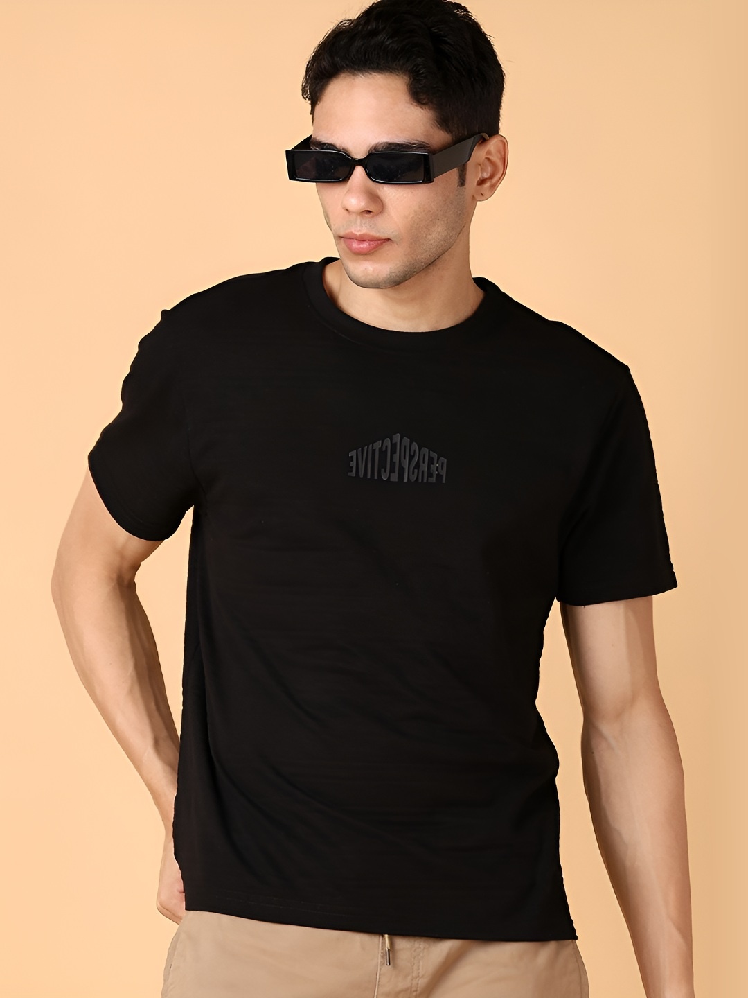 

V-Mart Men Typography Printed Round Neck Cotton T-shirt, Black