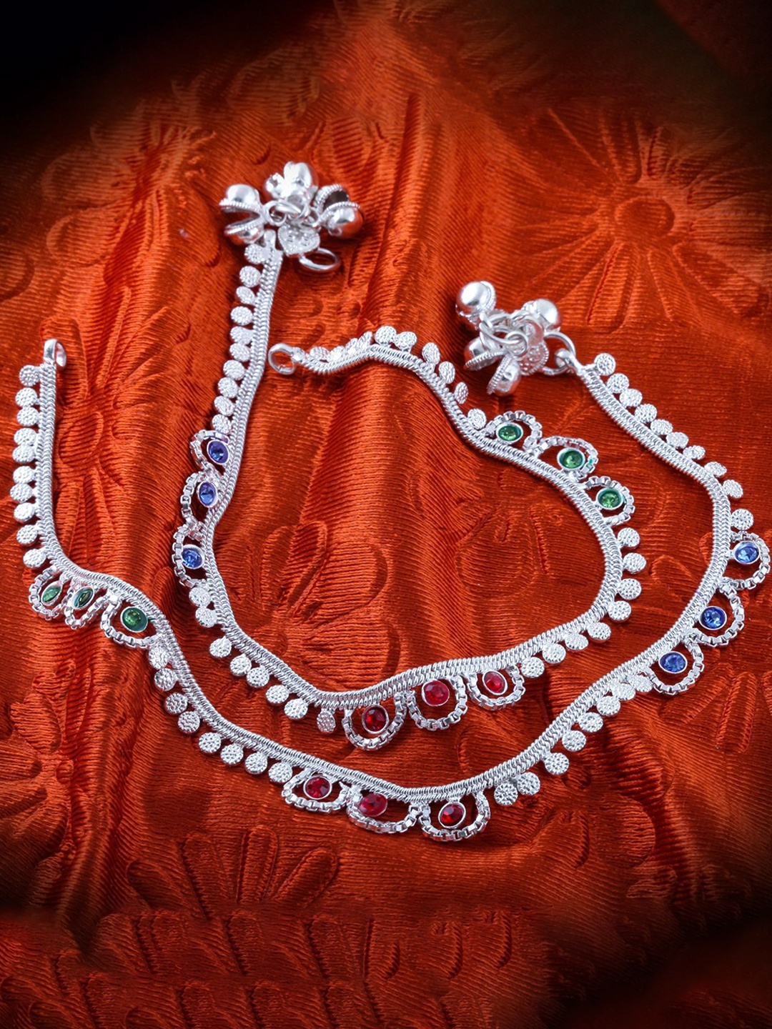 

Heer Collection Set Of 4 Silver-Plated Artificial Stones Anklet