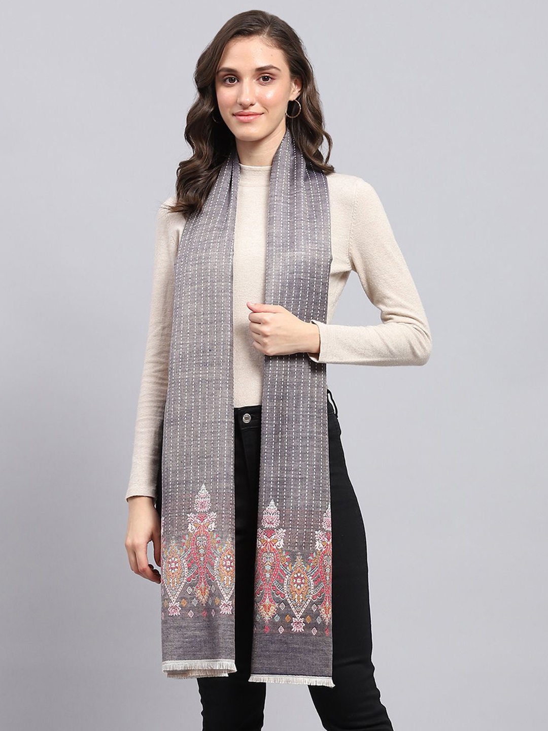 

Monte Carlo Women Woven Design Casual Stole, Grey