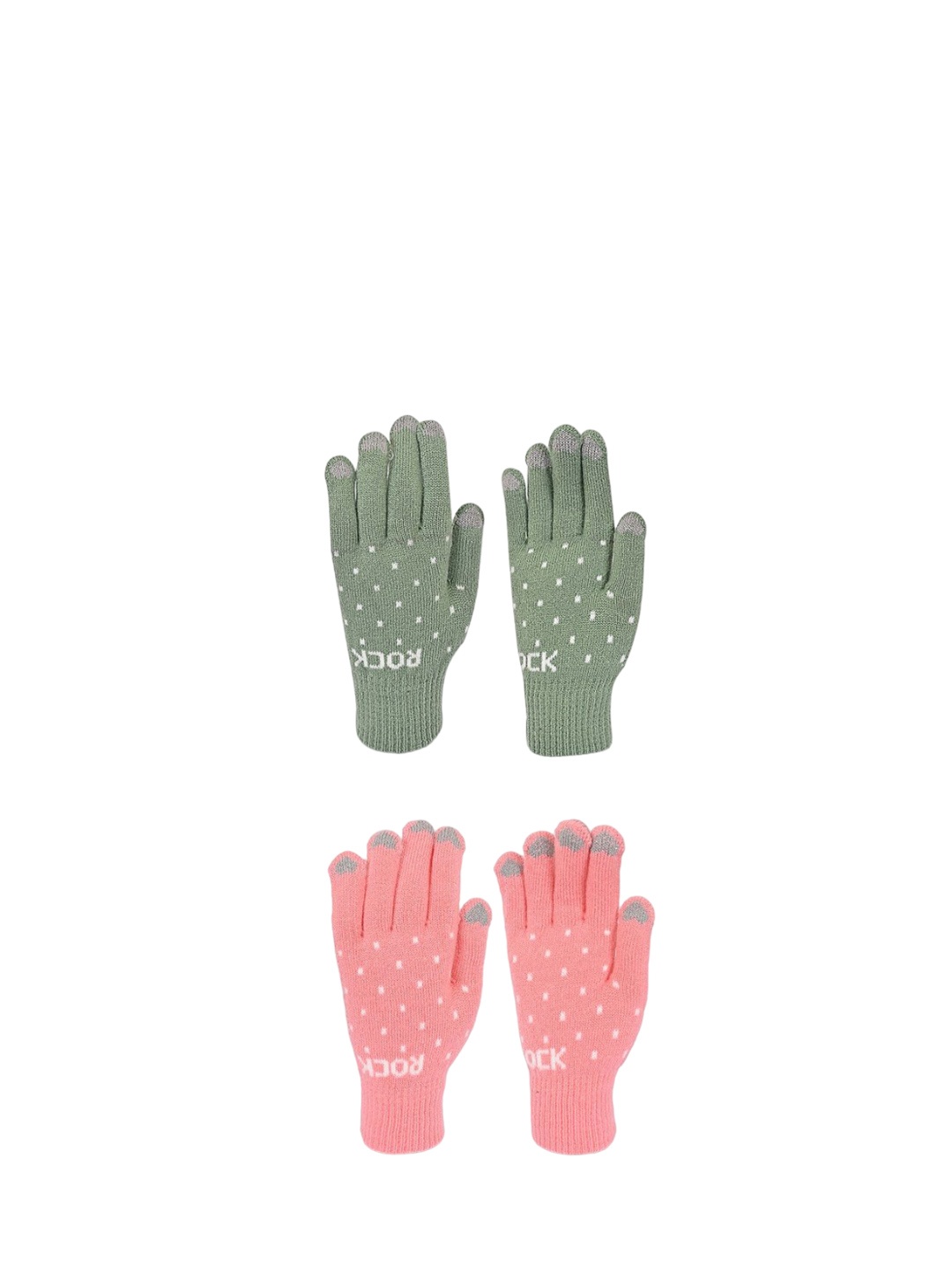 

LOOM LEGACY Pack of 2 Women Patterned Acrylic Touchscreen Casual Gloves, Green