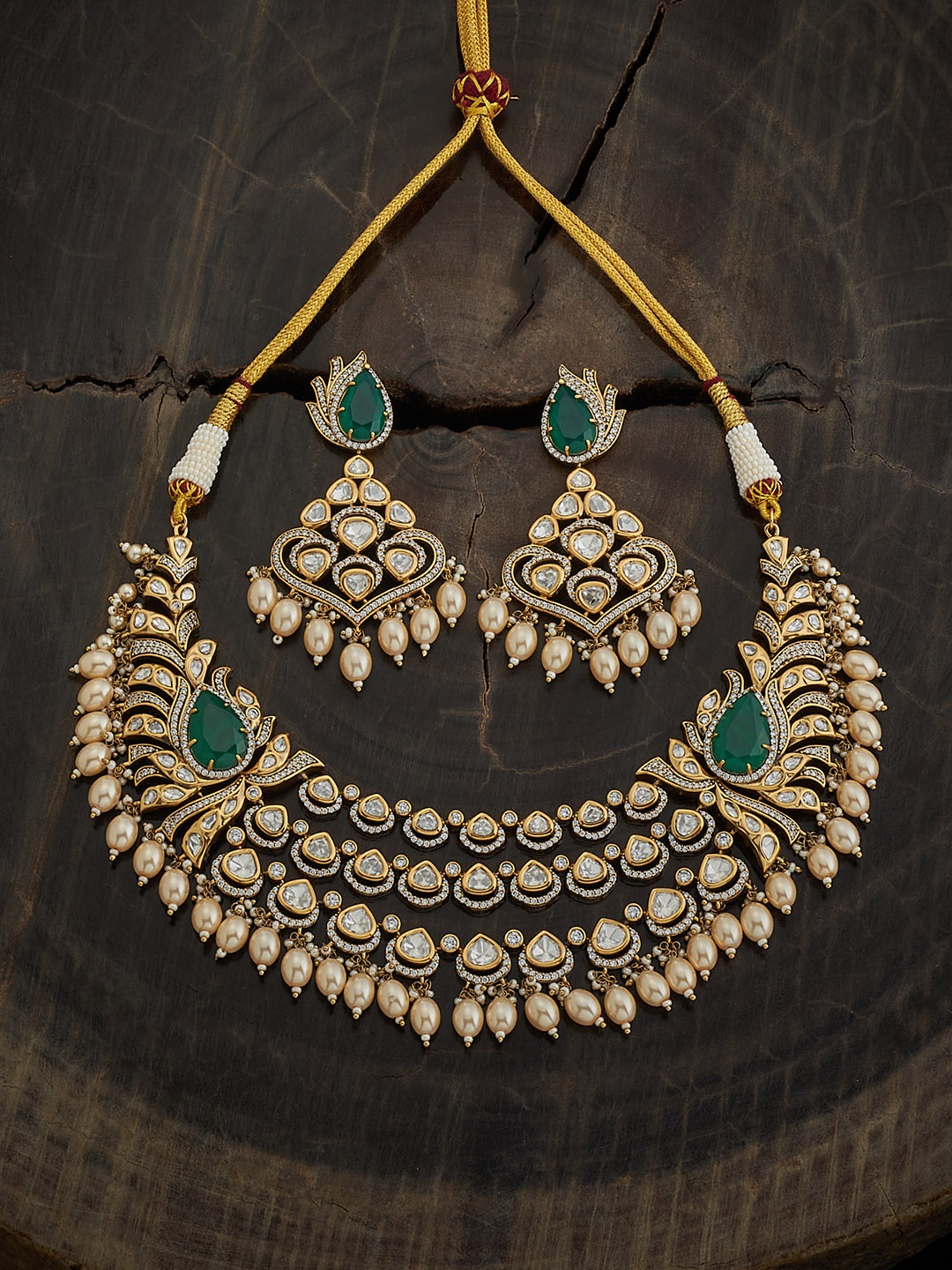 

Kushal's Fashion Jewellery Women Kundan Stone-Studded Details Jewellery Set, Green