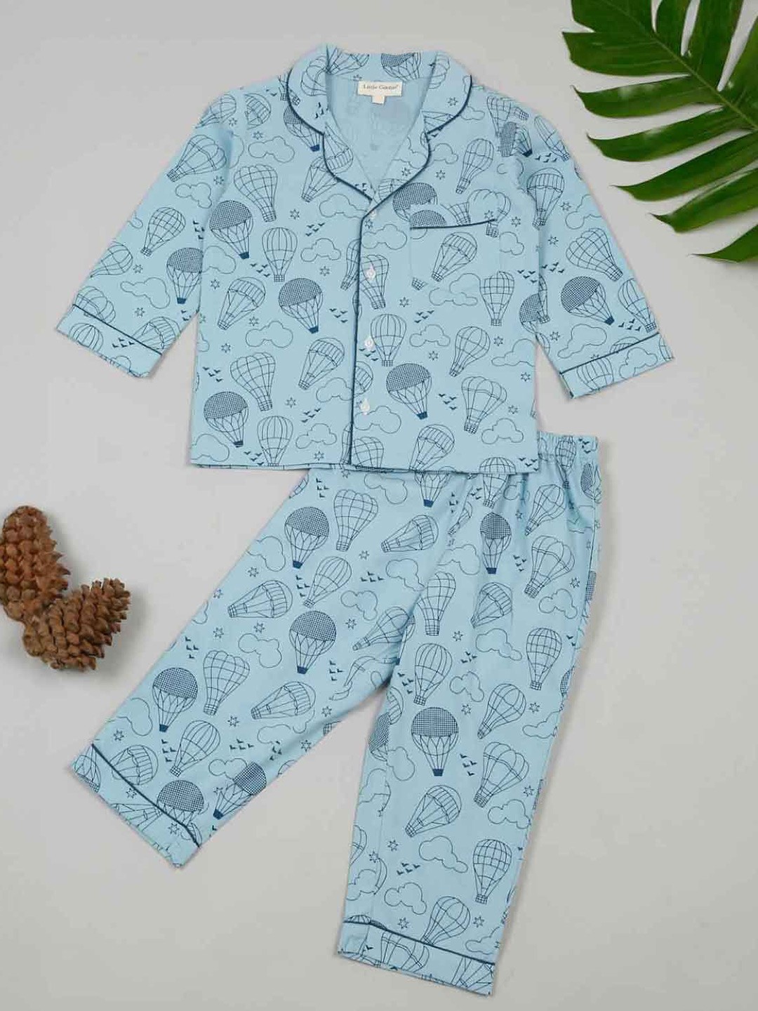 

LITTLE GINNIE Boys Printed Lapel Collar Night suits, Blue