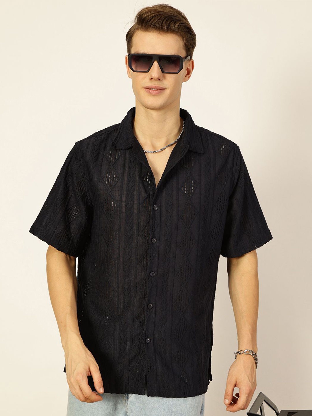 

Thomas Scott Men Premium Semi Sheer Casual Shirt, Navy blue