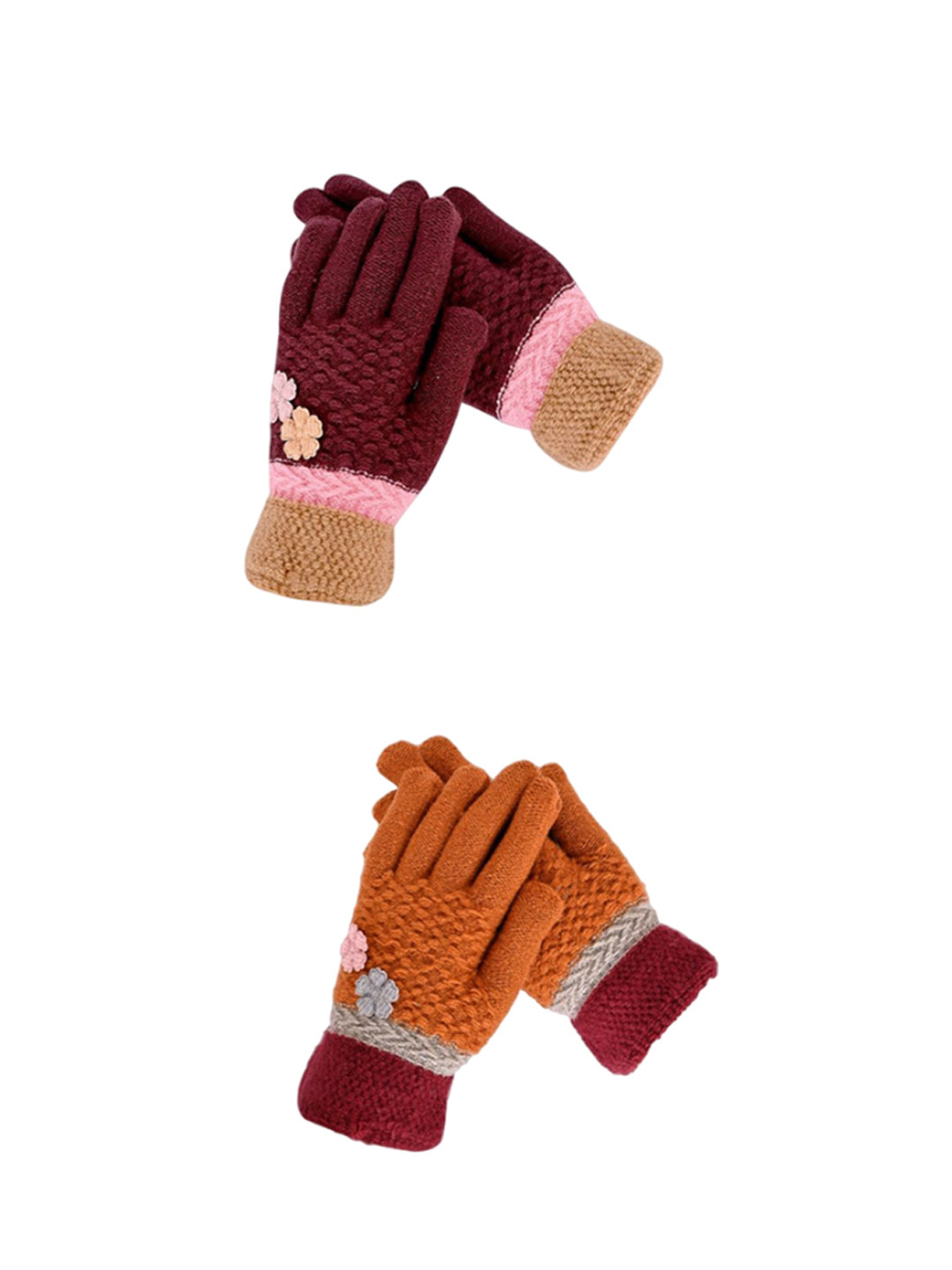 

LOOM LEGACY Women Pack of 2 Patterned Acrylic Winter Gloves, Maroon