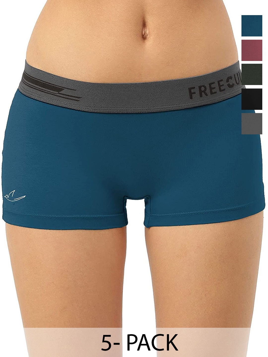 

FREECULTR Pack Of 5 MidRise Antibacterial Airsoft Boy Shorts, Navy blue