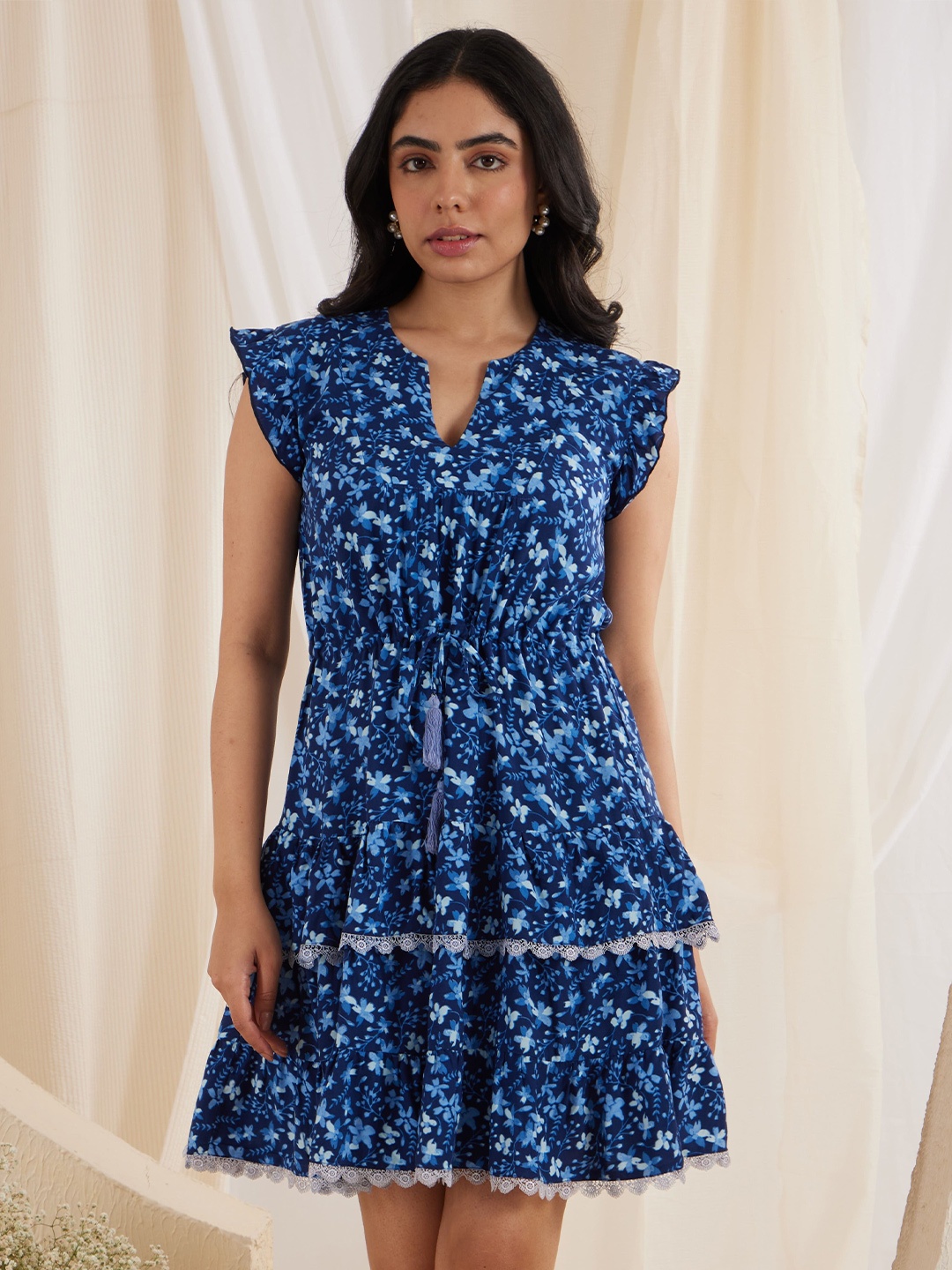 

Seryeon Floral Print Liva Fit and Flare Dress, Blue