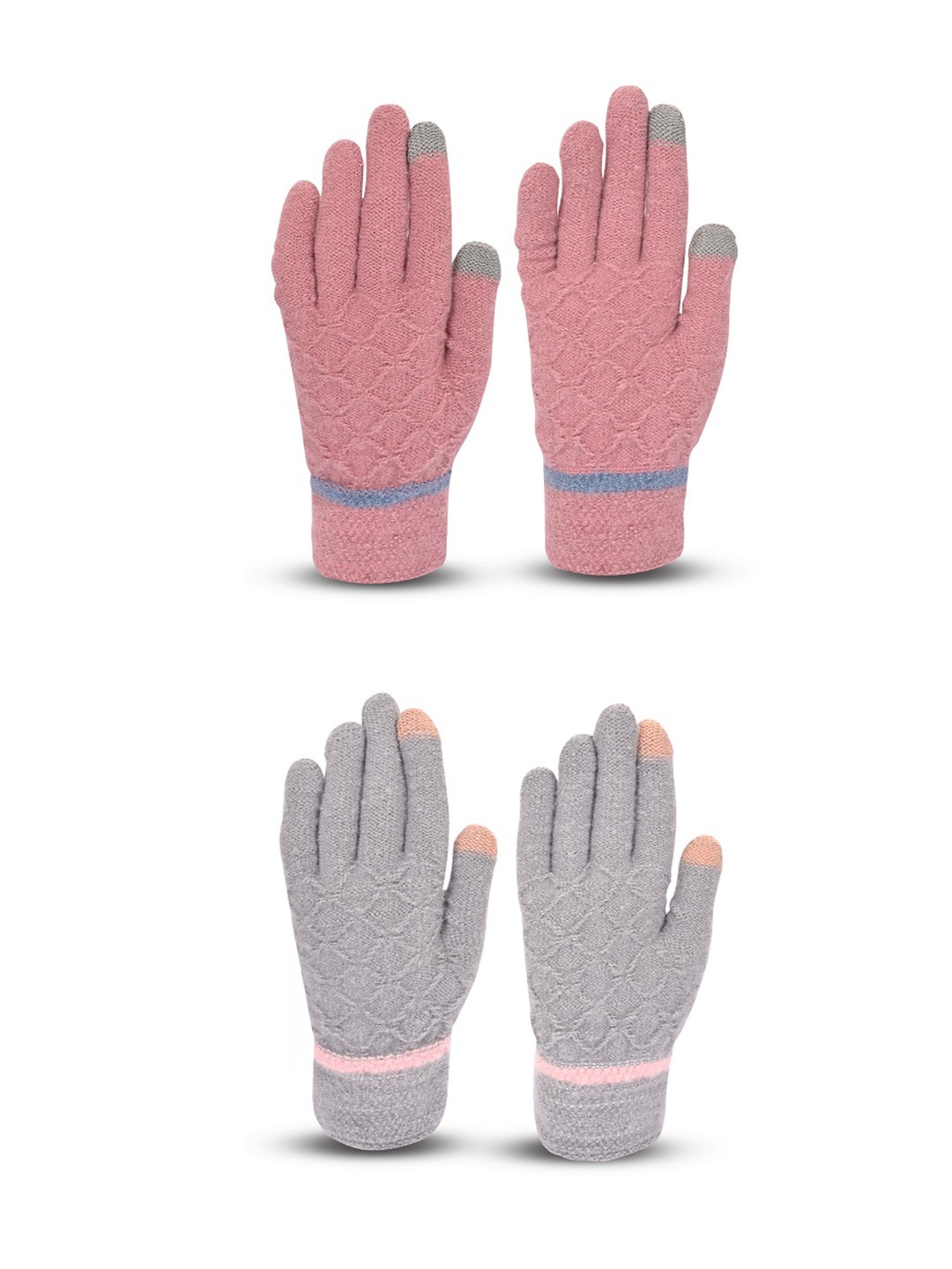

LOOM LEGACY Women Pack of 2 Patterned Touchscreen Gloves, Pink