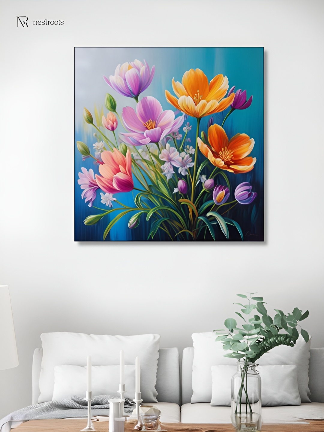 

nestroots Vibrant Flowers Purple & Orange Canvas Wall Painting