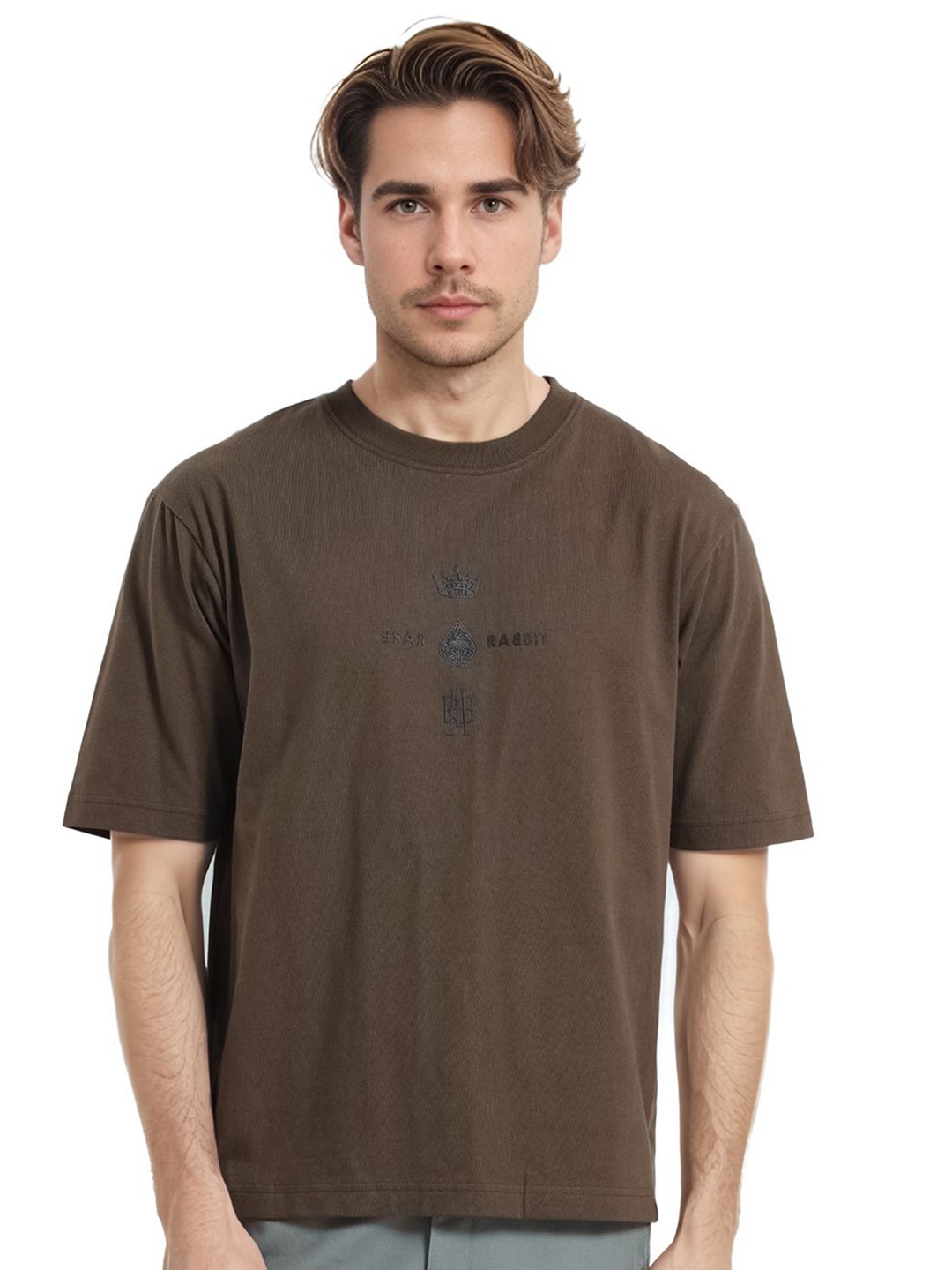 

RARE RABBIT Men Graphic Printed Round Neck Cotton T-shirt, Olive