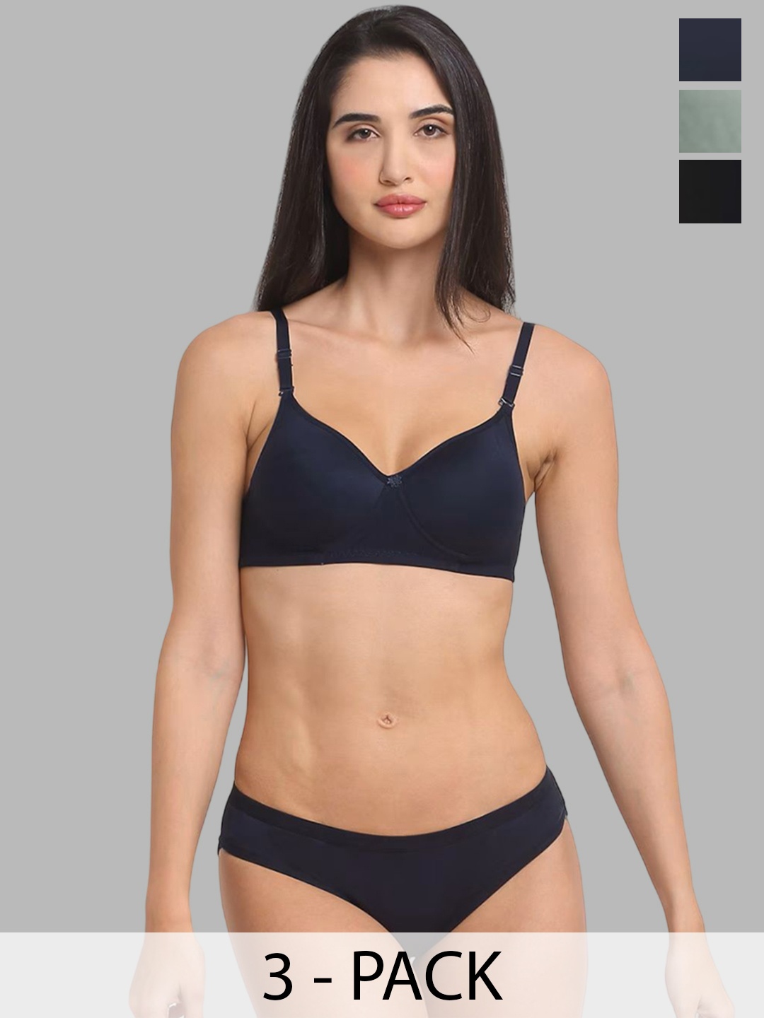 

Designer Bugs Pack Of 3 Lightly Padded Lingerie Set, Black