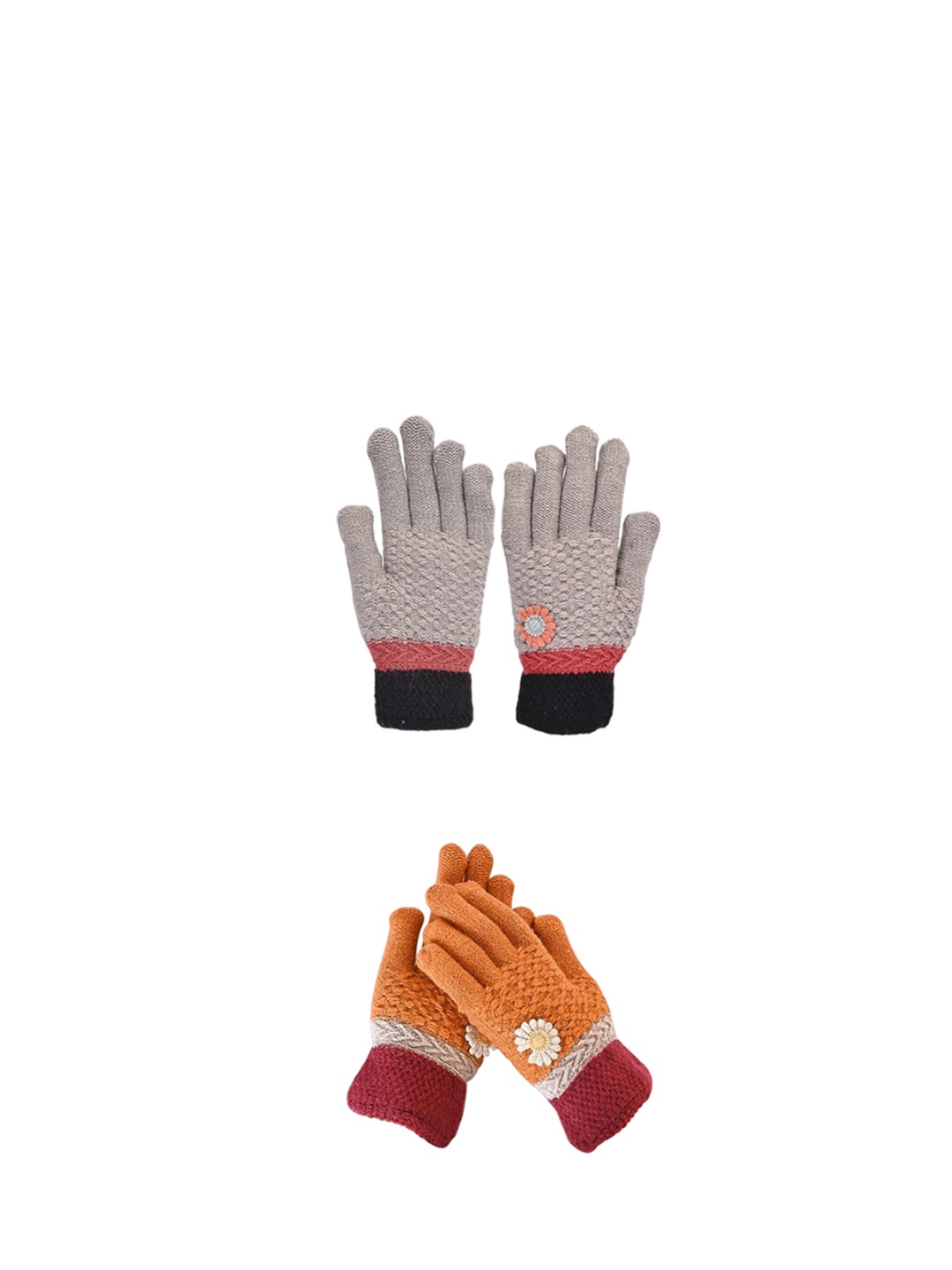 

LOOM LEGACY Women Winter Wollen Pack Of 2 Pairs Patterned Acrylic Touchscreen Gloves, Orange