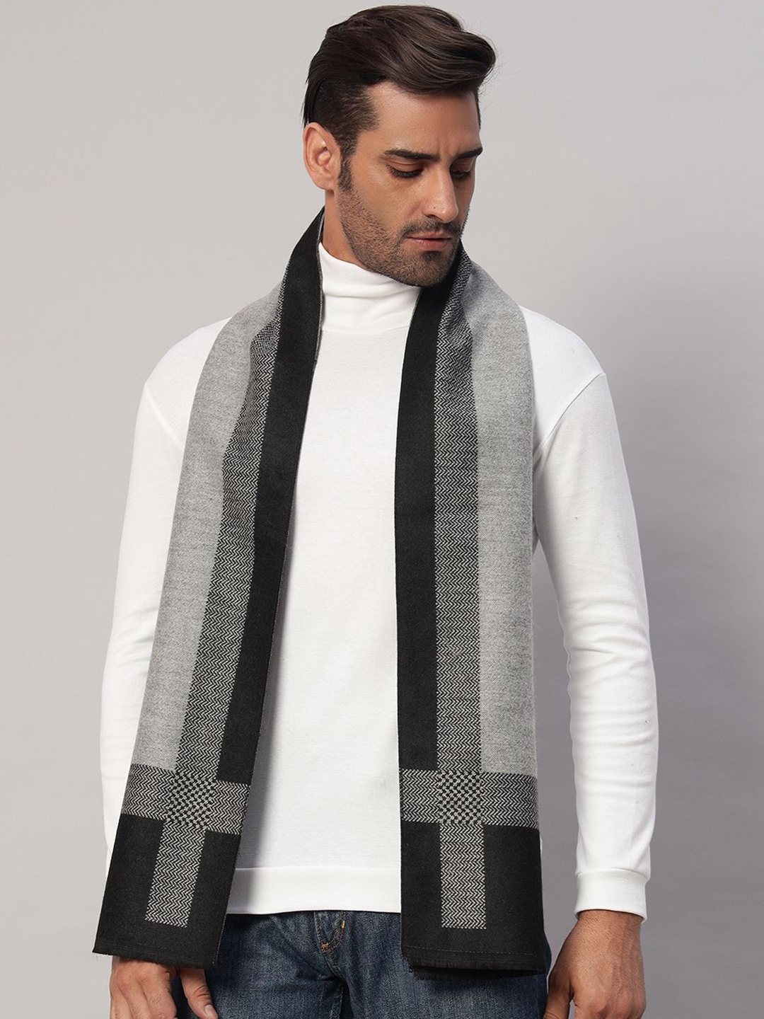 

HANDICRAFT PALACE Men Striped Merino Reversible Wool Mufflers, Black