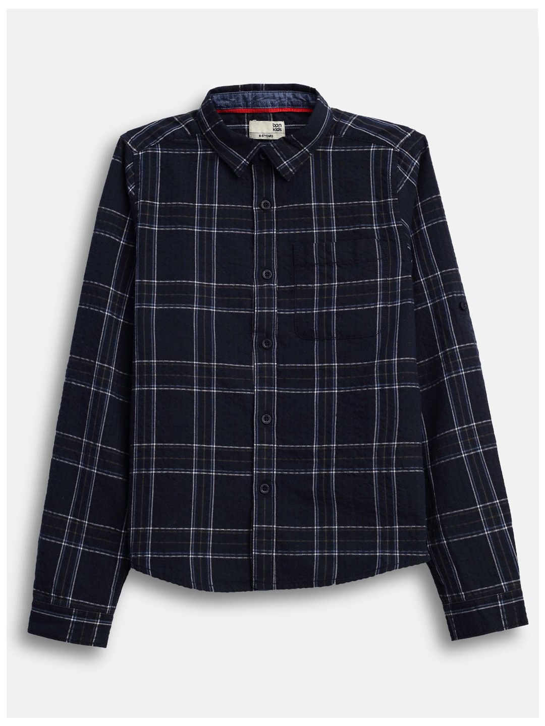 

BONKIDS Boys Spread Collar Tartan Checked Cotton Casual Shirt, Navy blue