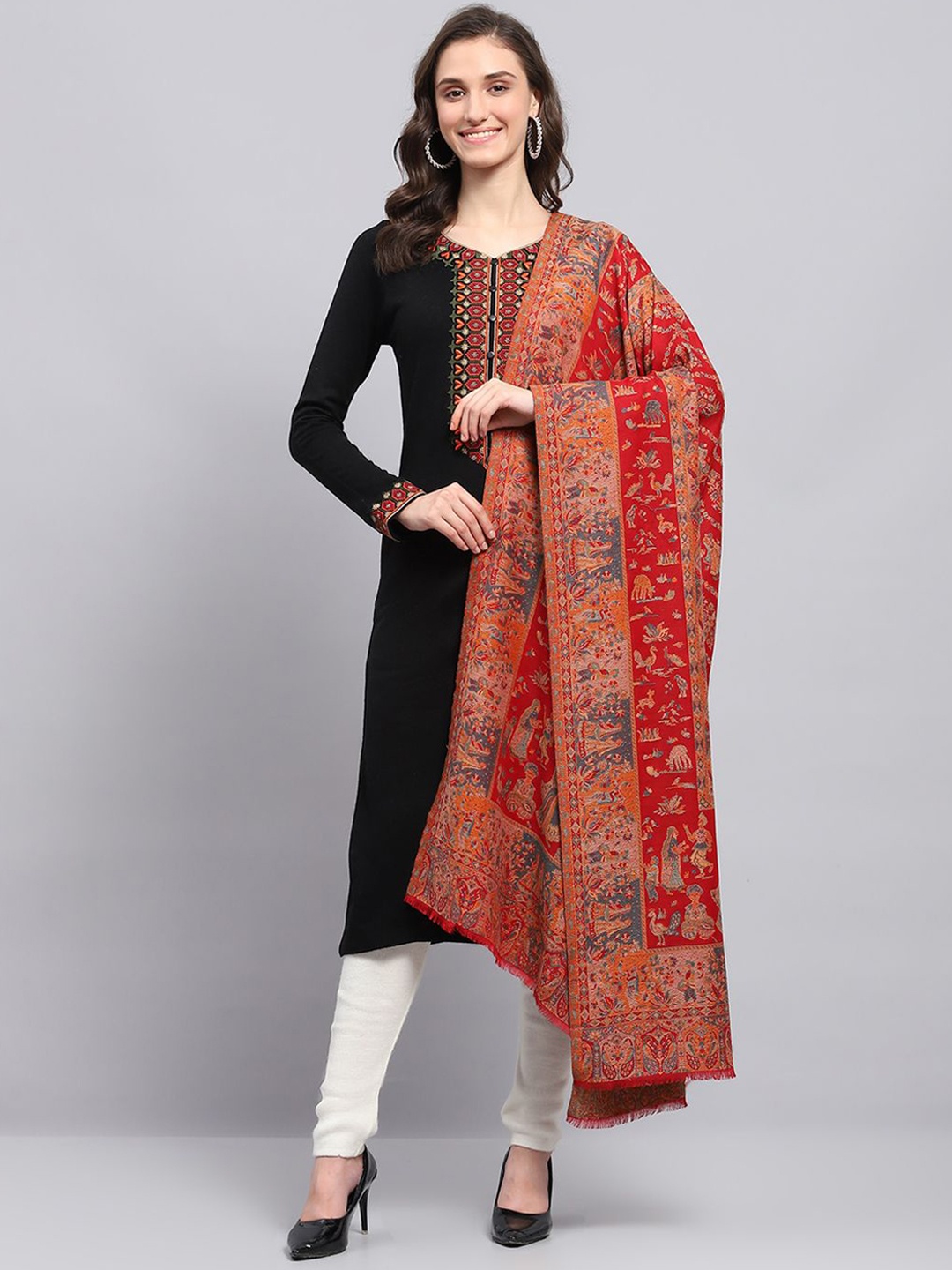 

Monte Carlo Floral Woven Design Shawl, Red