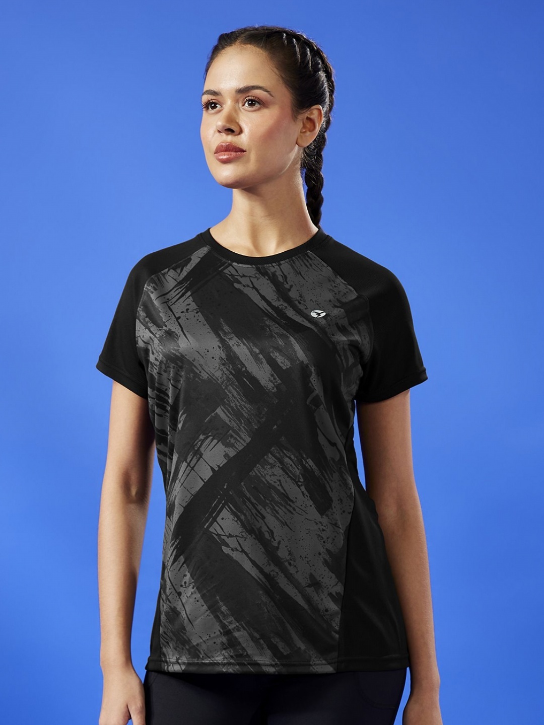 

Technosport Women Printed UPF50 Slim Fit T-shirt, Black