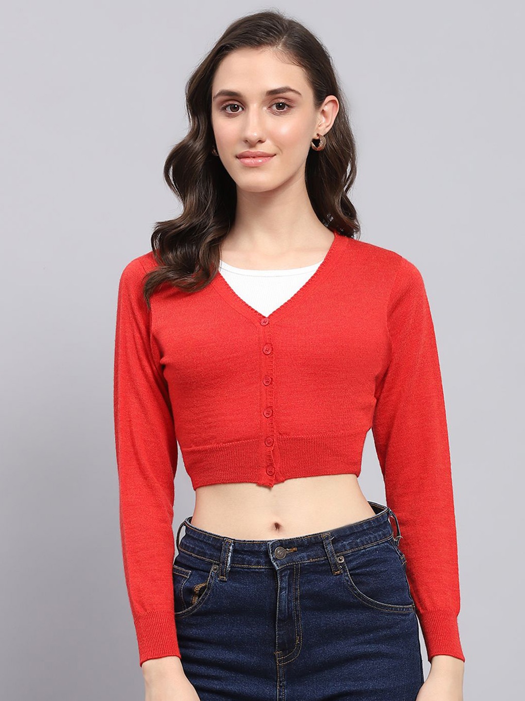 

Monte Carlo Women Woollen Crop Pullover, Red