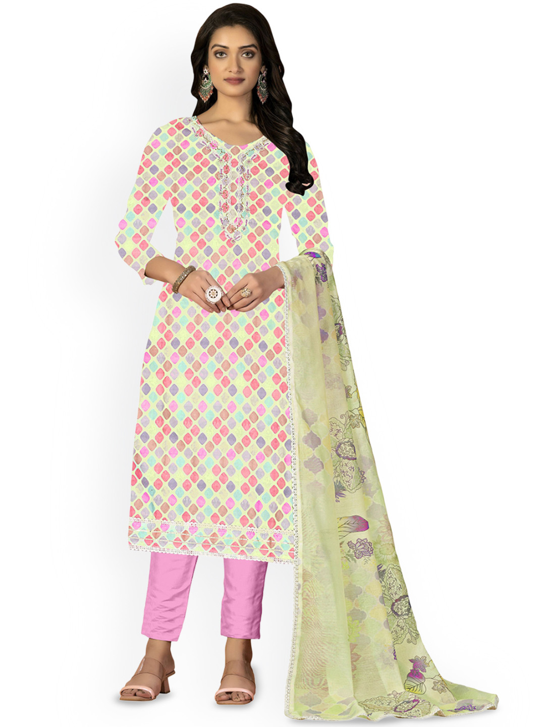 

Maroosh Printed Beads & Stones Unstitched Dress Material, Pink
