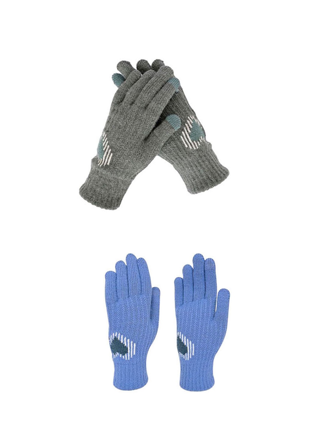 

LOOM LEGACY Women Pack of 2 Patterned Winter Touchscreen Gloves, Blue
