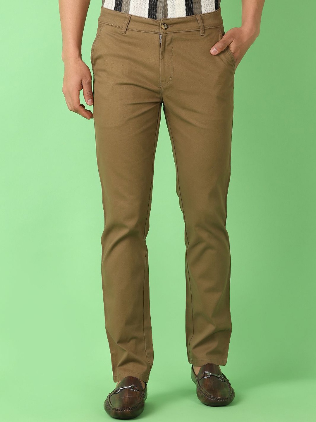

V-Mart Men Regular Fit Chinos Trousers, Brown