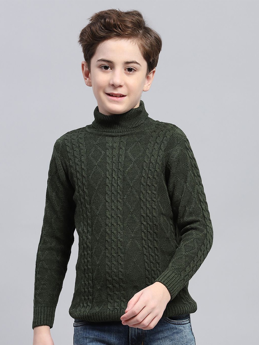 

Monte Carlo Boys Self Design Cotton Pullover, Olive