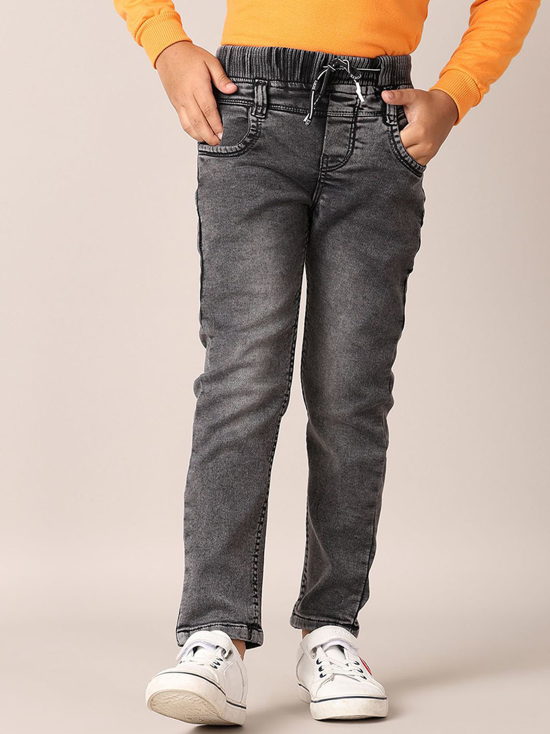 

V-Mart Boys Low Distress Heavy Fade Stretchable Jeans, Grey