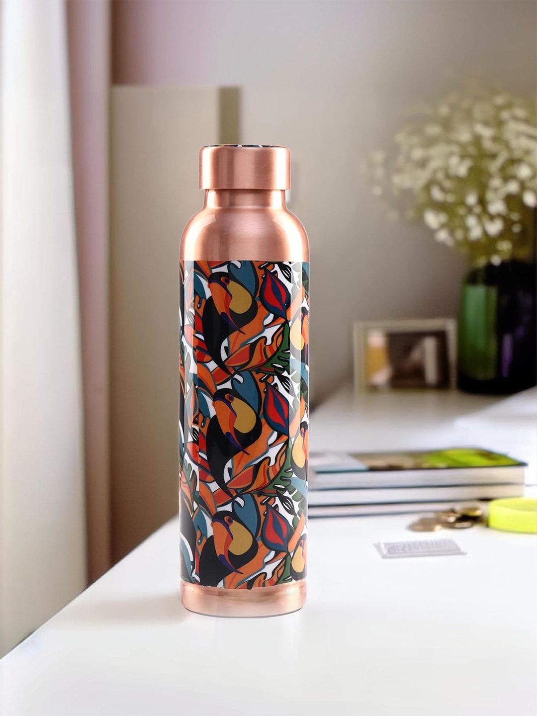 

Kuber Industries Copper-Toned & Black Single Copper Printed Water Bottle