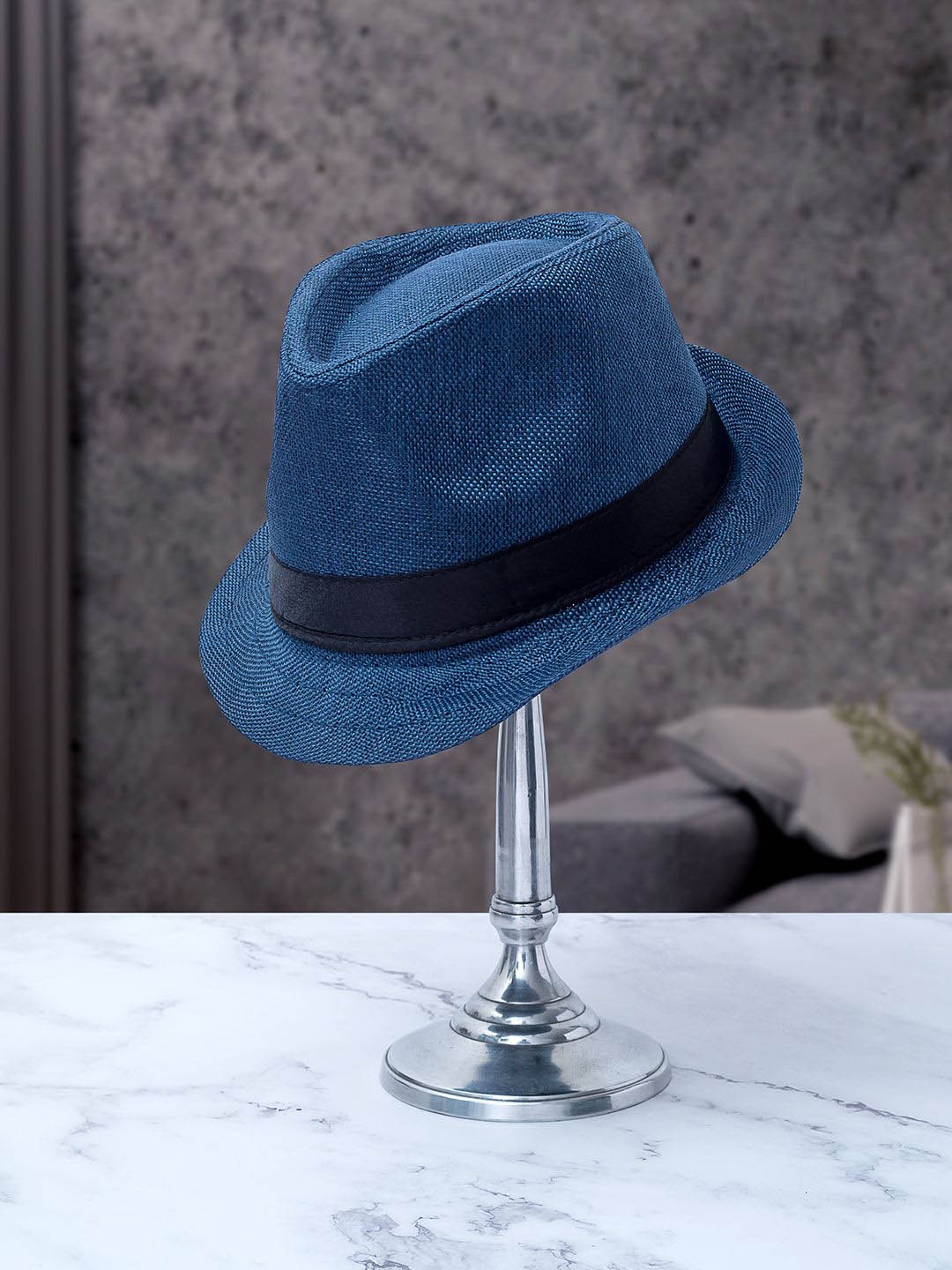 

Golden Peacock Men Navy Blue Solid Fedora Hat