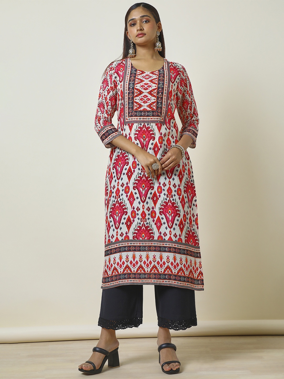 

Soch Ethnic Motifs Printed Sequinned Straight Kurta, Cream