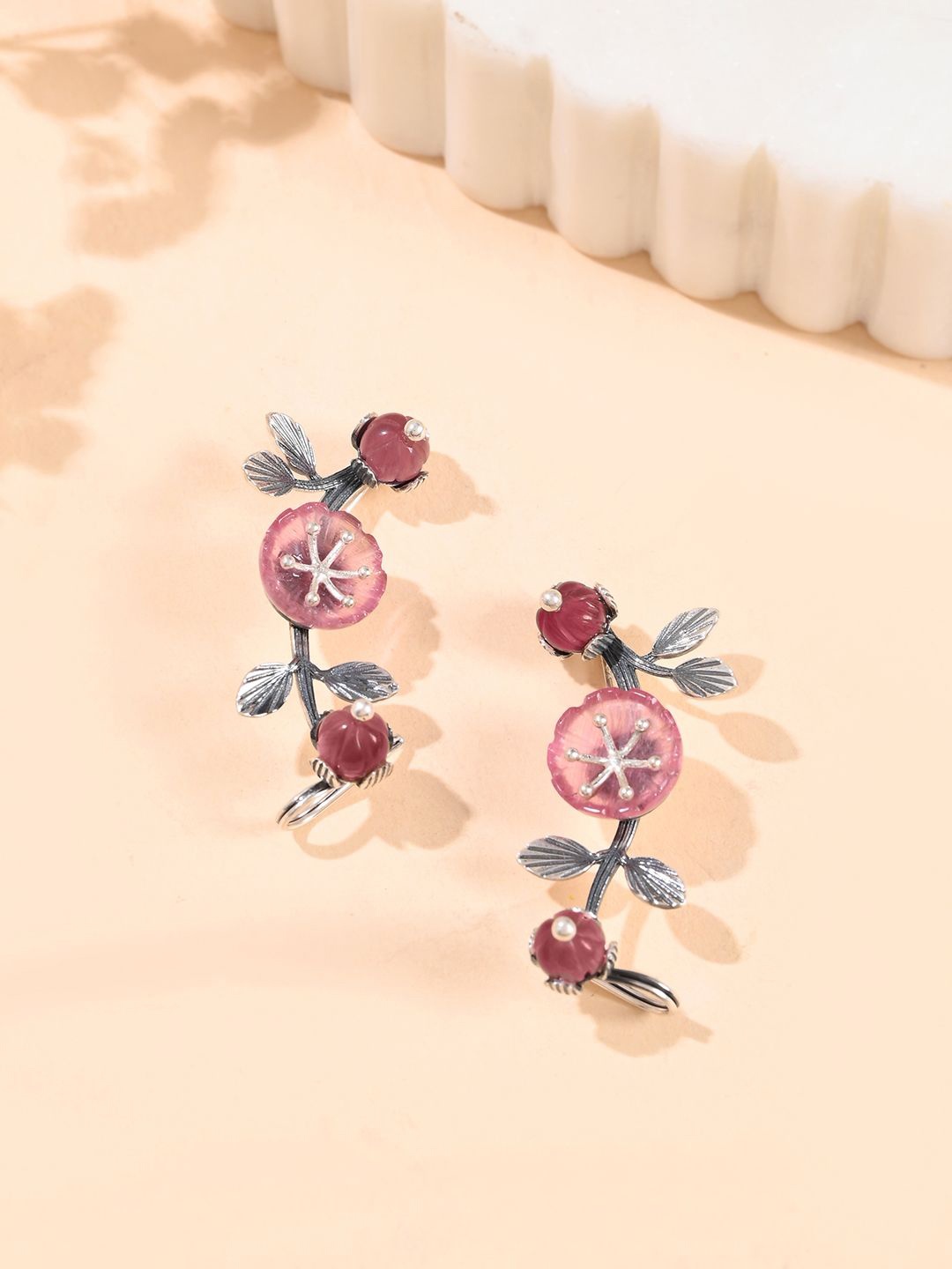 

Studio Voylla 925 Sterling Silver Rhodium-Plated Floral Ear Cuff Earrings