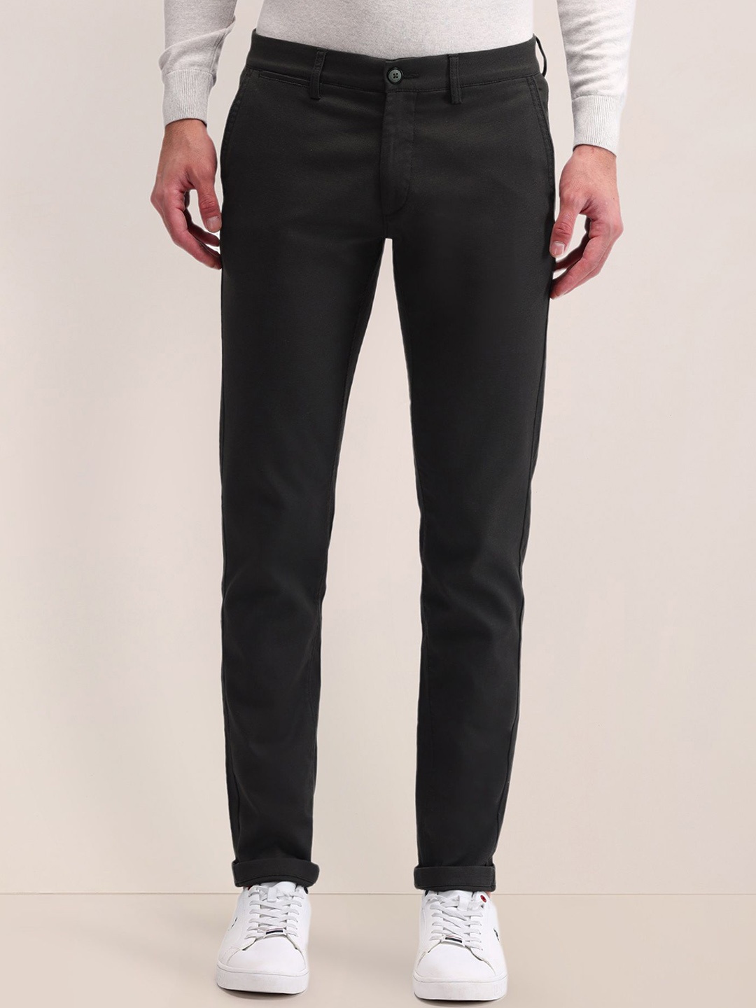 

U.S. Polo Assn. Men Olive Cotton Urban Slim Slim Fit Mid-Rise Trousers