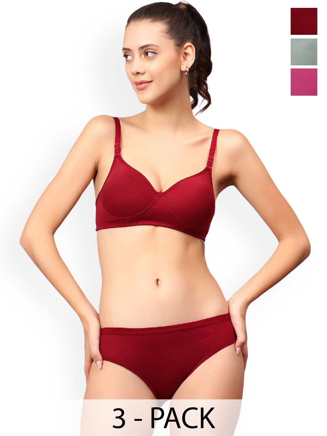 

Designer Bugs Women Pack Of 3 Seamless Lingerie Set DBLS-DP-O-M-30B, Purple