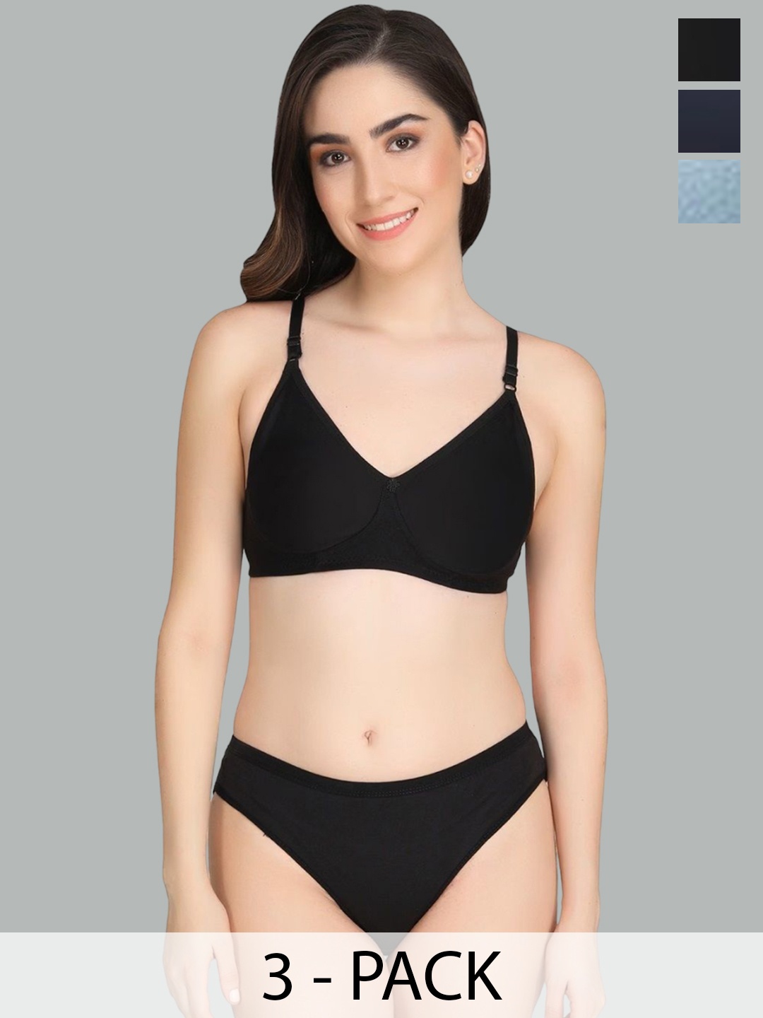 

Designer Bugs Women Pack Of 3 Seamless Lightly-Padded Lingerie Set DBLS-B-NB-G-30B, Black