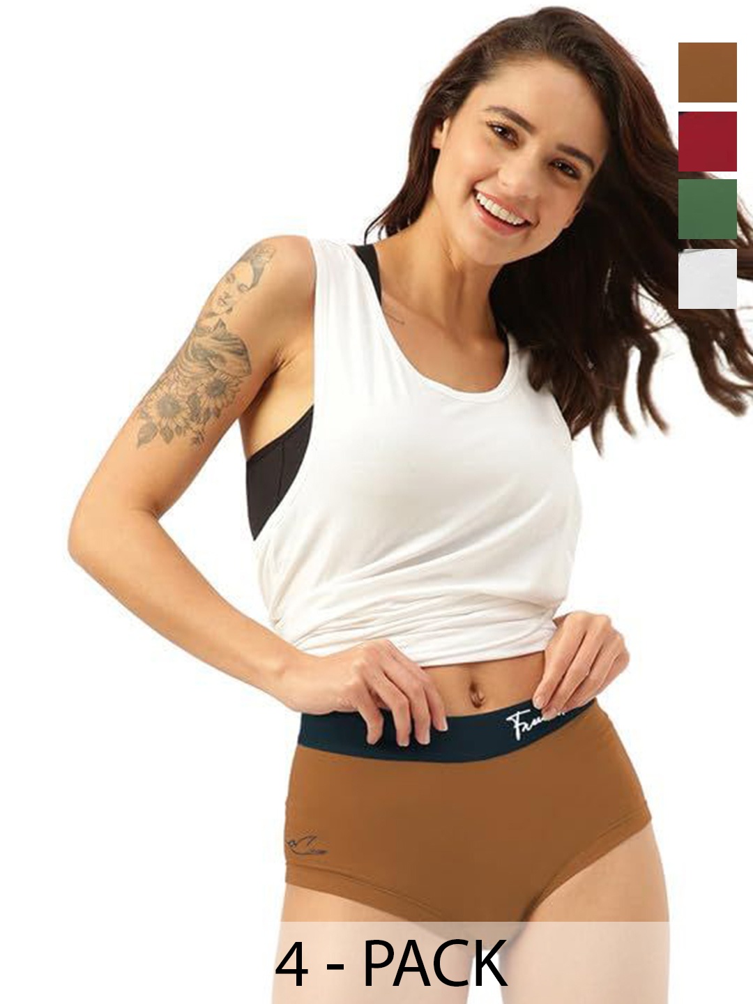 

FREECULTR Women Pack Of 4 Anti Bacterial Boy Shorts Briefs, Brown