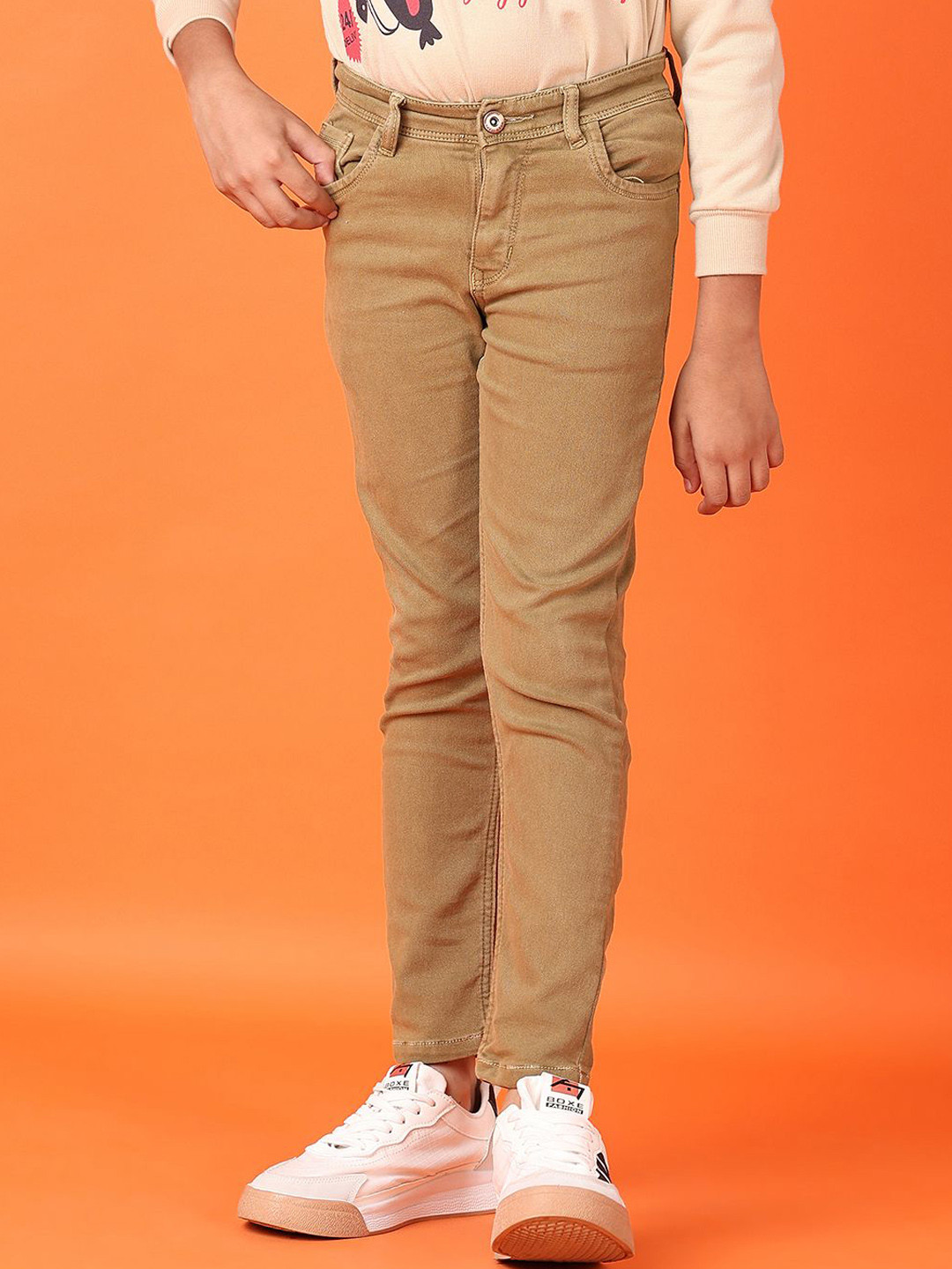 

V-Mart Boys Solid Slim Fit Stretchable Jeans, Khaki